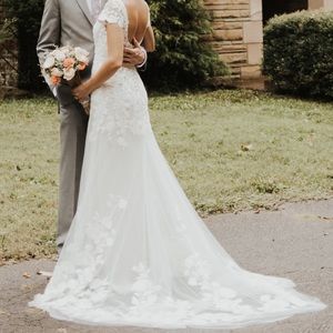 Embroidered Floral Illusion Neckline Wedding Dress